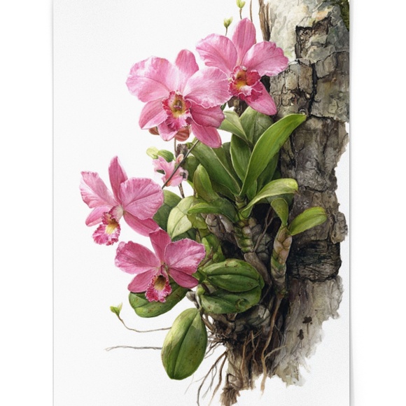 Watercolor Pink Orchids Wall Art Print Unframed - Elegant Floral Serenity - Picture 2 of 7
